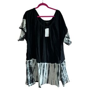 Ellos Women's 3X Plus Size Navy Blue Tie Dye Short Sleeve Tunic Cotton NWT